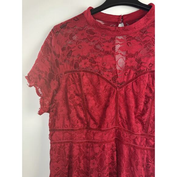 Torrid Mock Neck Fit & Flare Mini Dress Lace Jester Red Velvet Trim Plus Size 26 - Picture 4 of 16